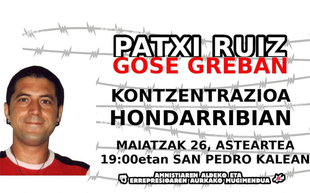 PAtxi Ruiz euskal presoaren alde mobilizatuko dira bihar Portuan, 19:00etan.